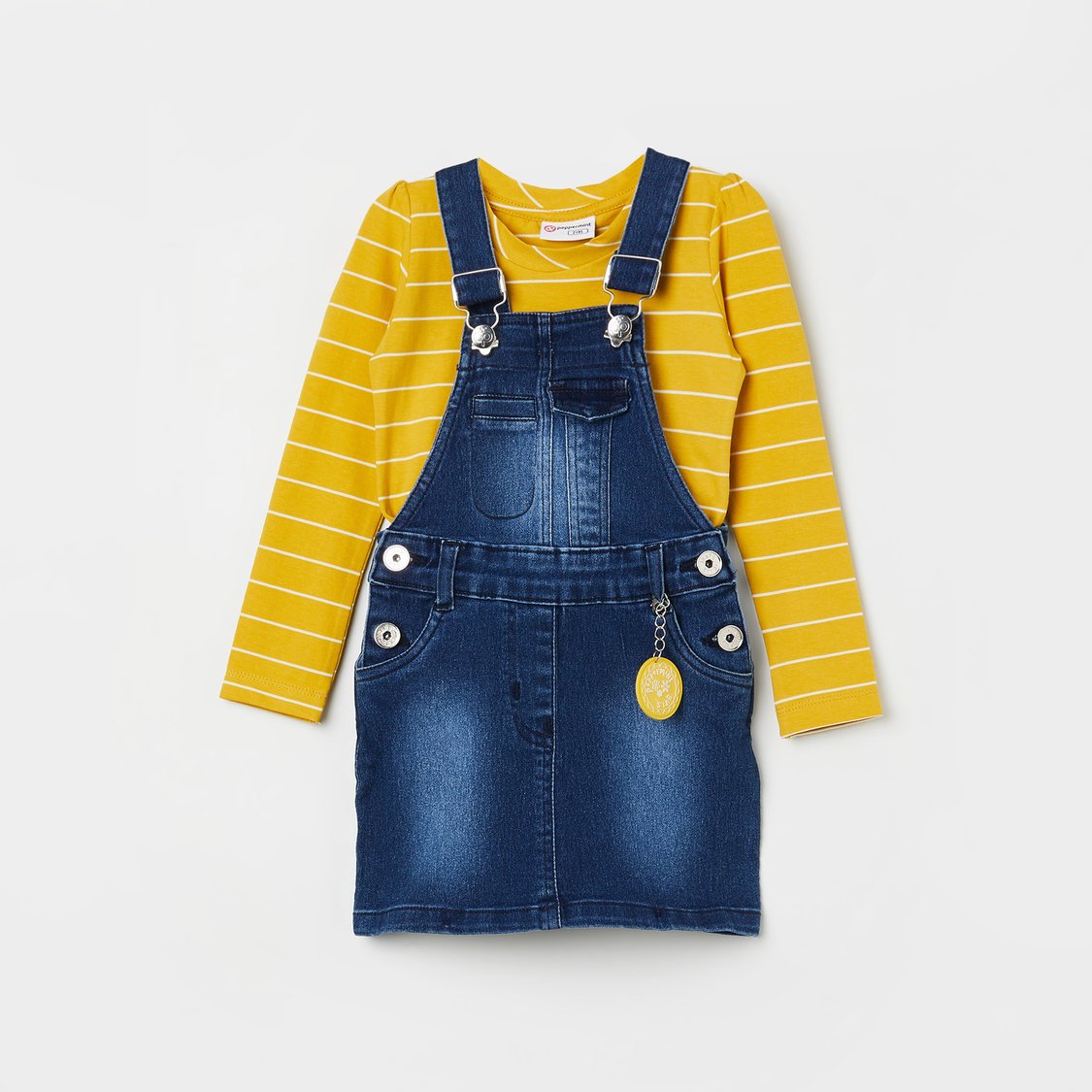 Buy PEPPERMINT Girls Denim Pinafore Dress with T-shirt from