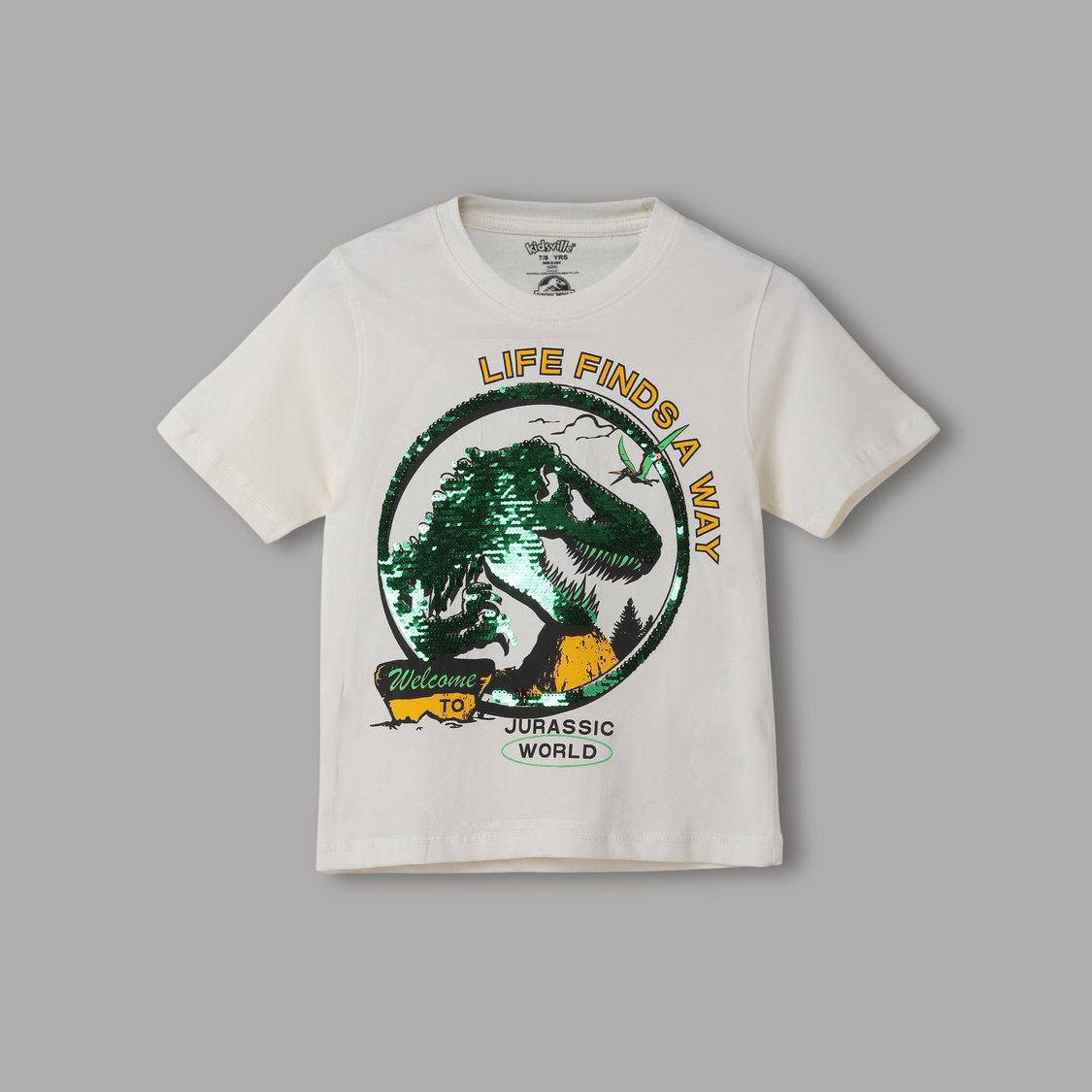 T-shirt Jurassic World Garçon – Logo Dominion, Manches Imprimées T-Rex – Bleu Marine, Manches Courtes