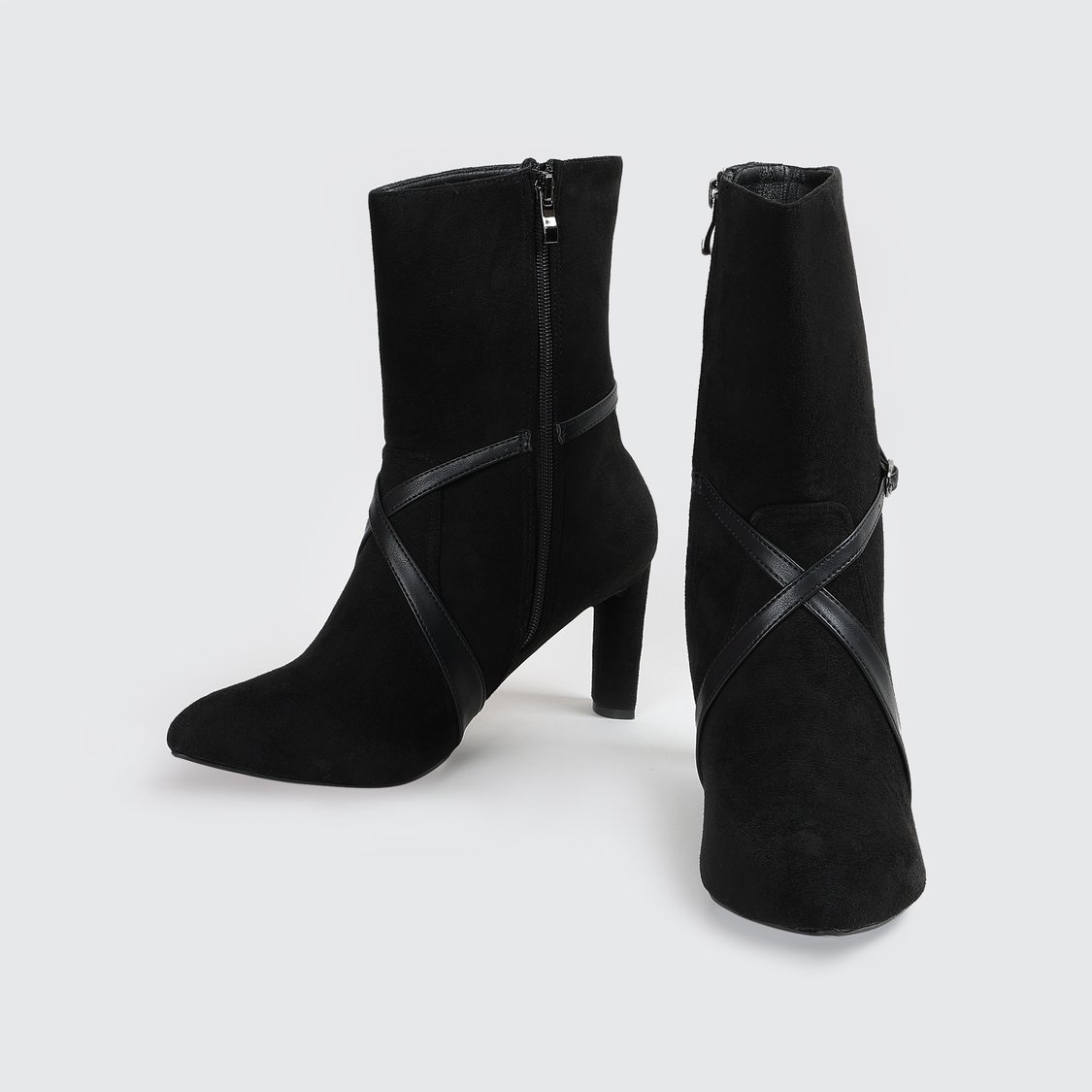 GINGER Suede Strappy Block Heel Ankle Boots