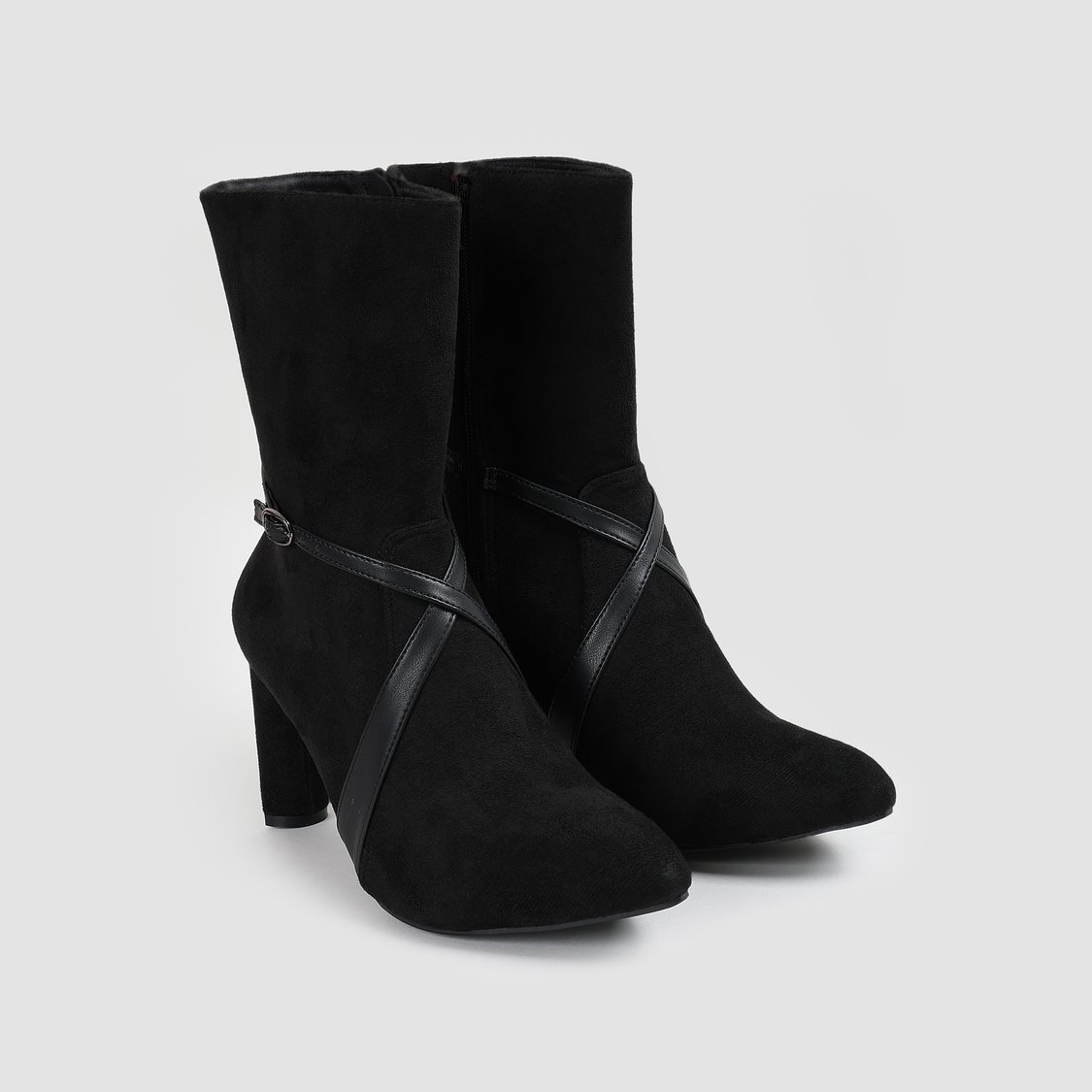 GINGER Suede Strappy Block Heel Ankle Boots