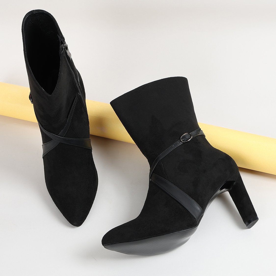 GINGER Suede Strappy Block Heel Ankle Boots