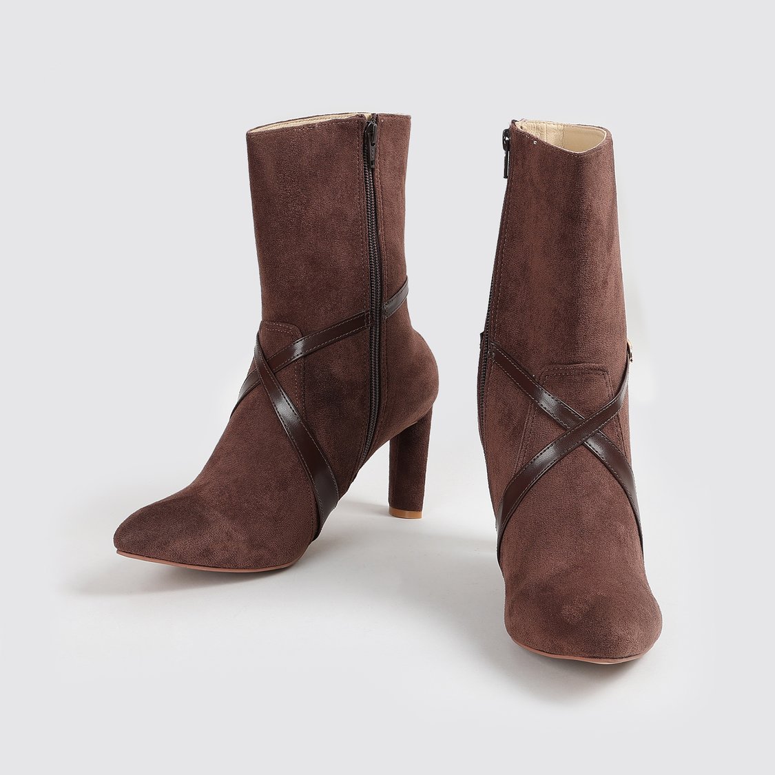 GINGER Suede Strappy Block Heel Ankle Boots
