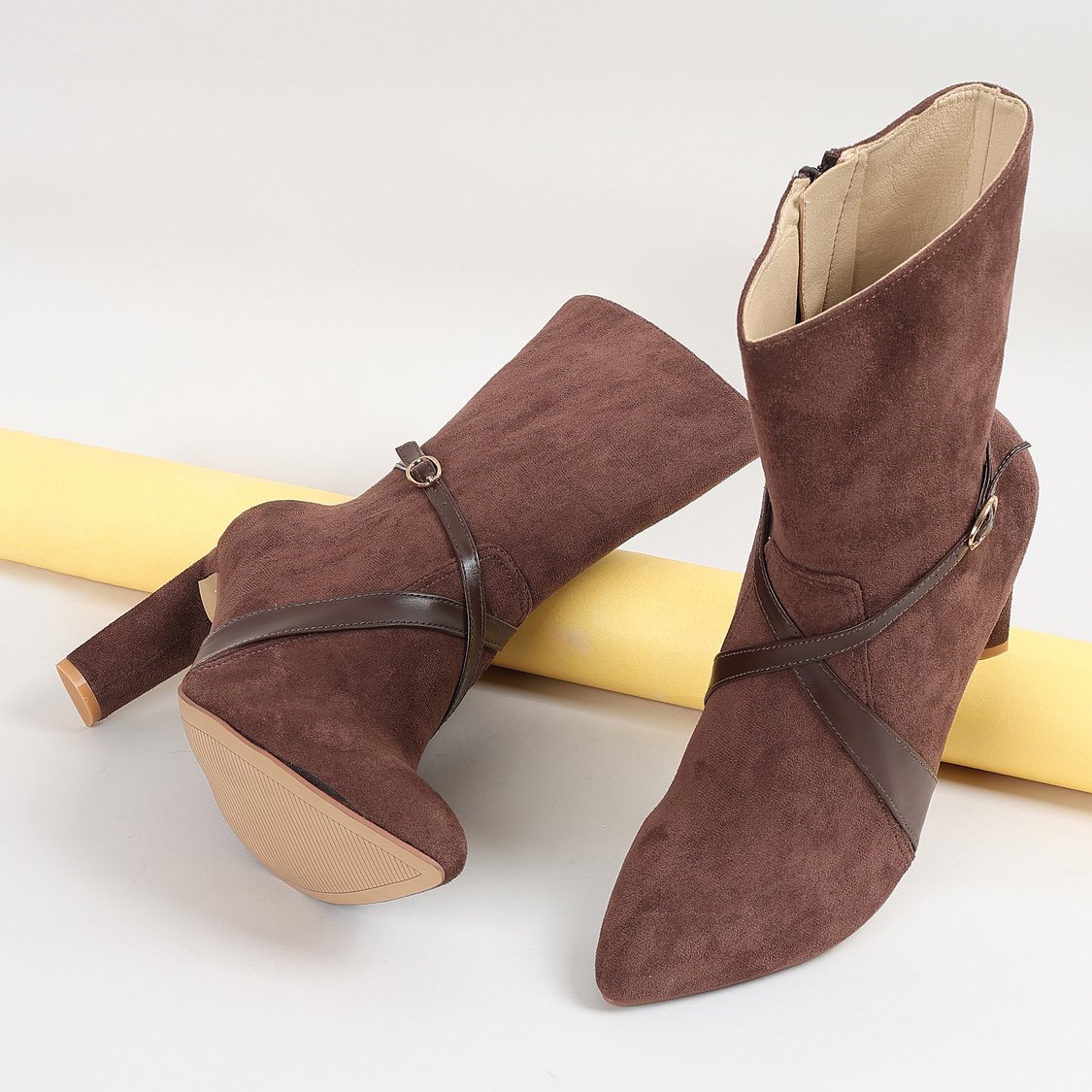 GINGER Suede Strappy Block Heel Ankle Boots