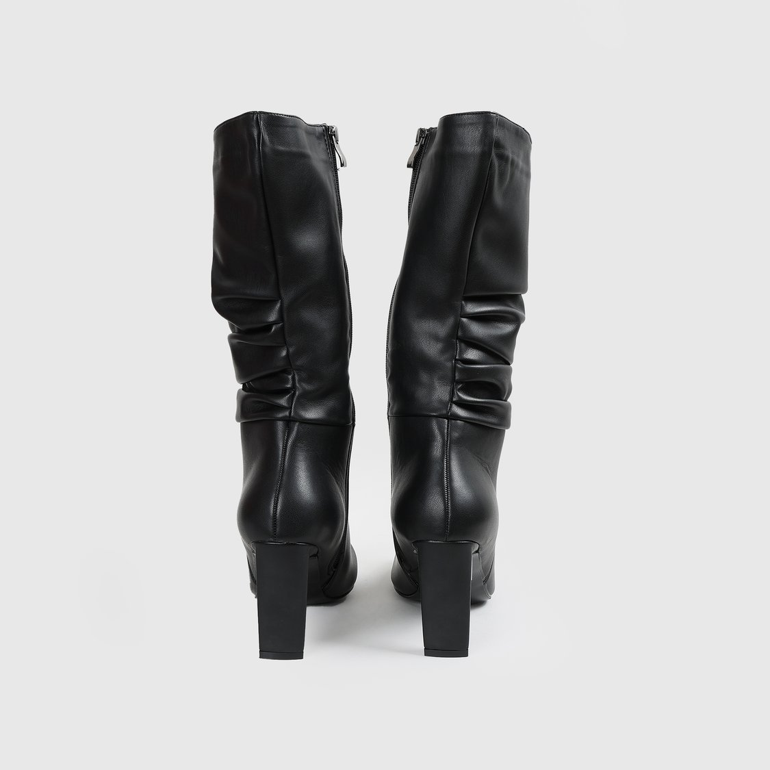 GINGER Ruched Block Heel Mid-Calf Boots