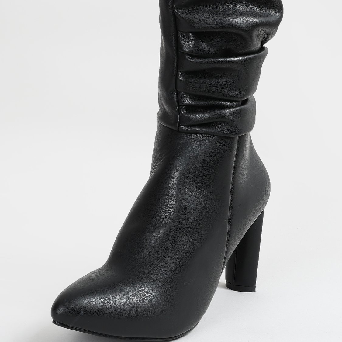 GINGER Ruched Block Heel Mid-Calf Boots