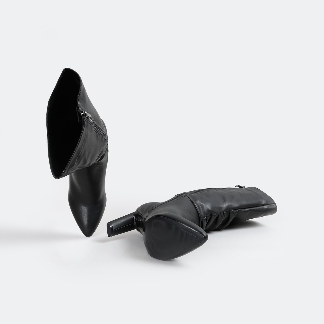 GINGER Ruched Block Heel Mid-Calf Boots