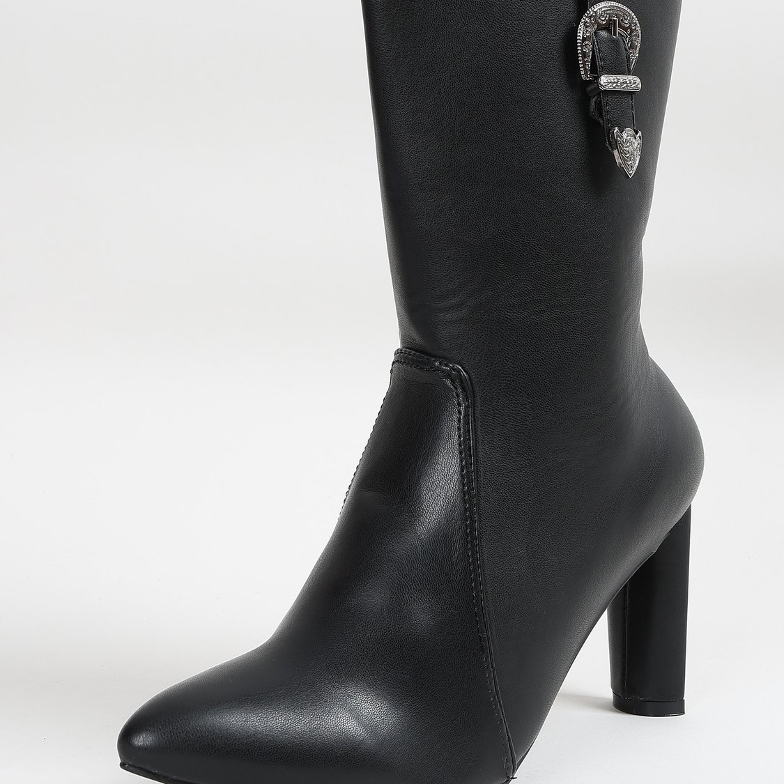 GINGER Block Heel Ankle Boots with Decorative Buckle