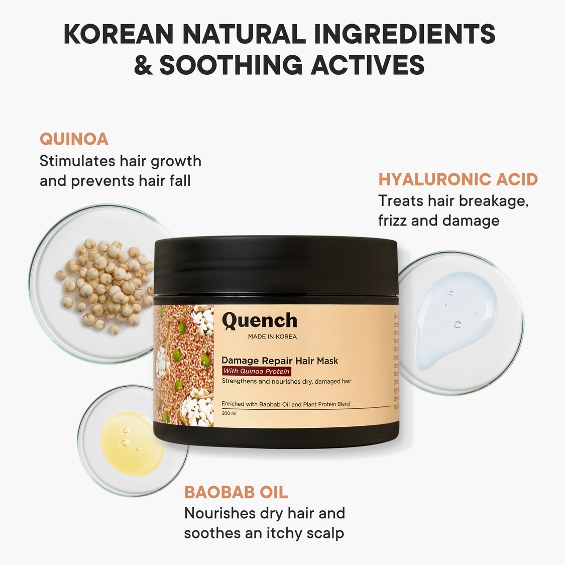 QUENCH Damage Repair Hair Mask With Quinoa Protein - 200ml