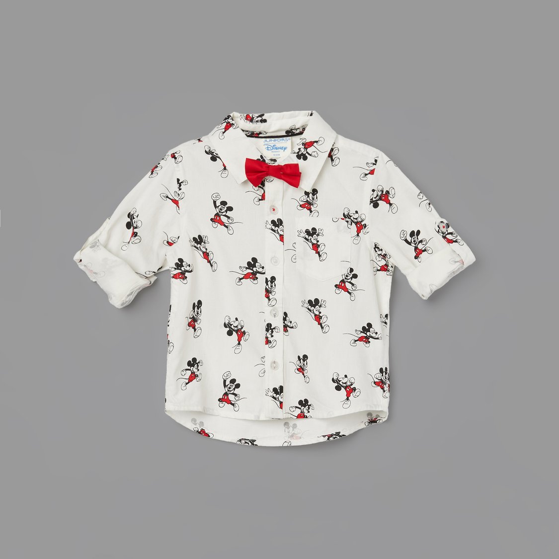 JUNIORS Mickey Mouse Print Shirt with Bow
