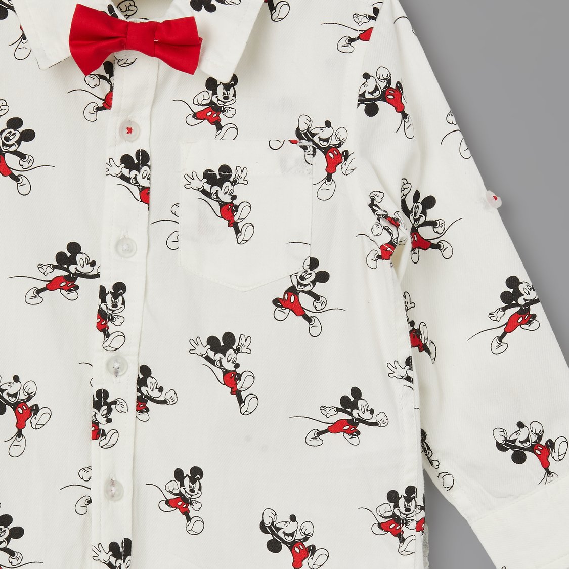 JUNIORS Mickey Mouse Print Shirt with Bow