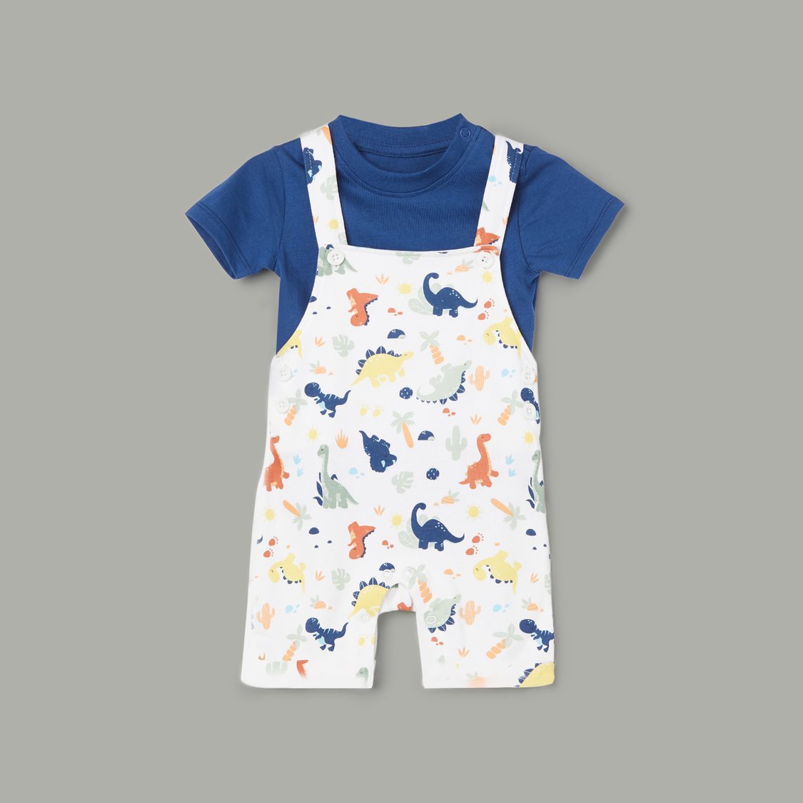 JUNIOR BABY Printed Dungarees with T-shirt