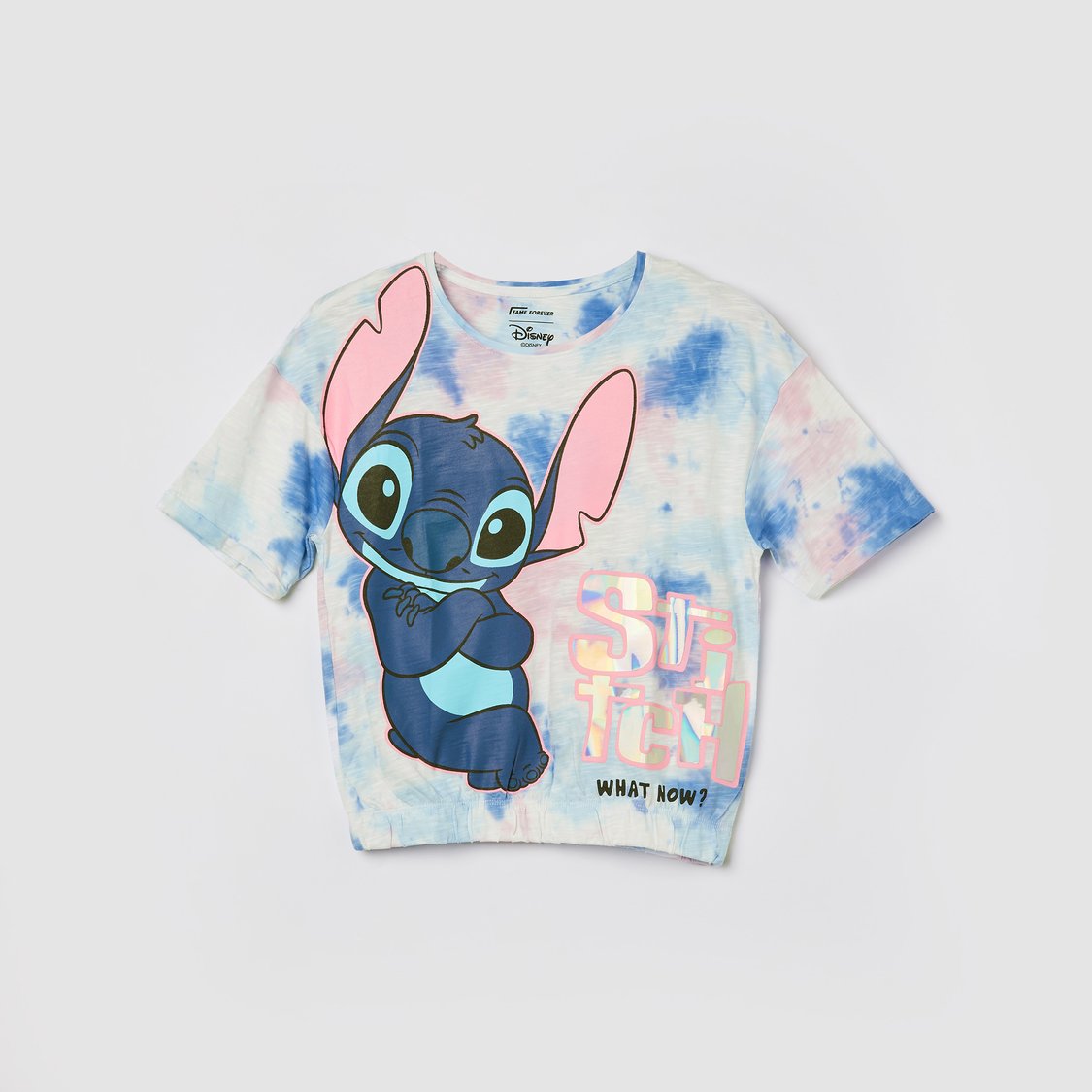 FAME FOREVER Disney Stitch Print Tie-Dyed T-shirt