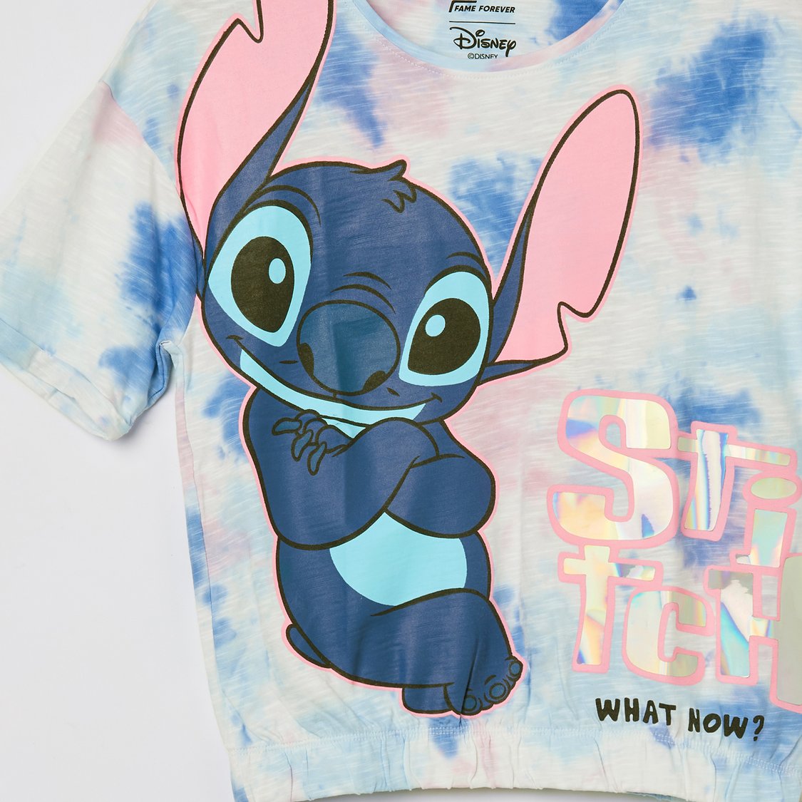 FAME FOREVER Disney Stitch Print Tie-Dyed T-shirt