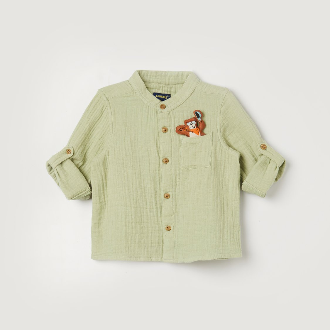 JUNIORS Appliqued Band Collar Shirt