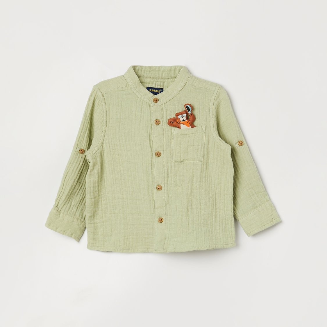 JUNIORS Appliqued Band Collar Shirt