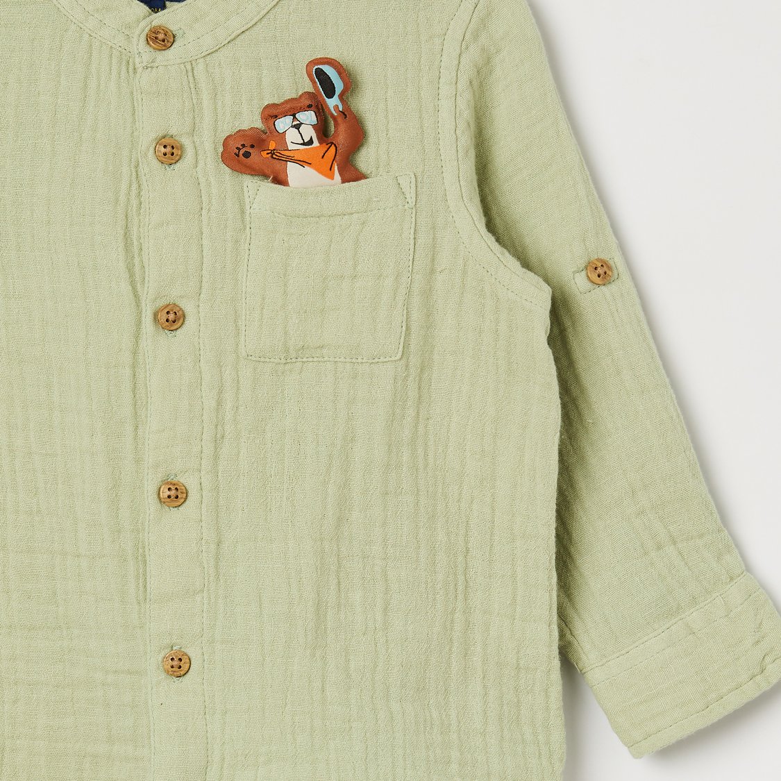 JUNIORS Appliqued Band Collar Shirt