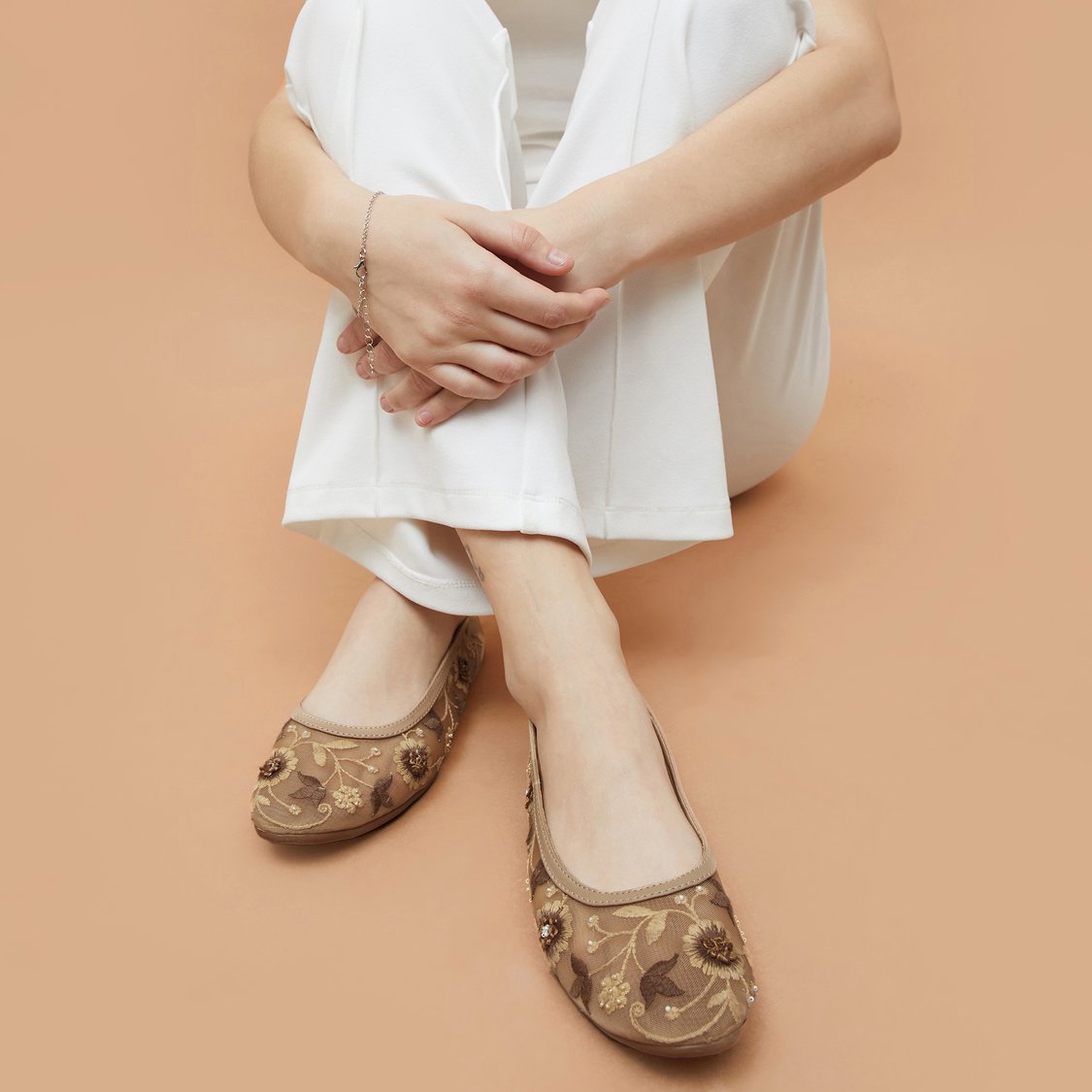 Buy GINGER Floral Embroidered Mesh Ballerinas from Ginger at just