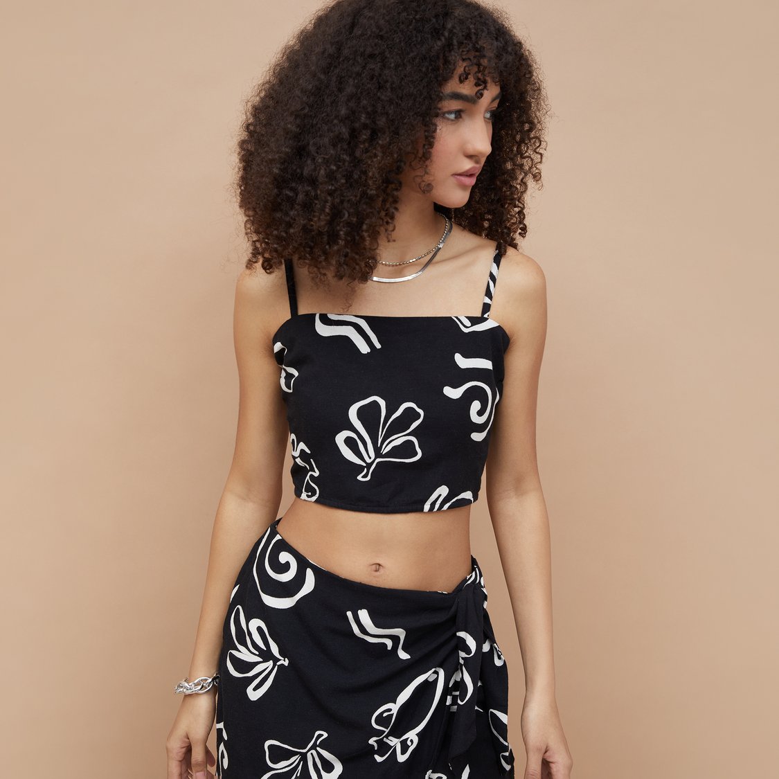 GINGER Printed Crop Spaghetti Top