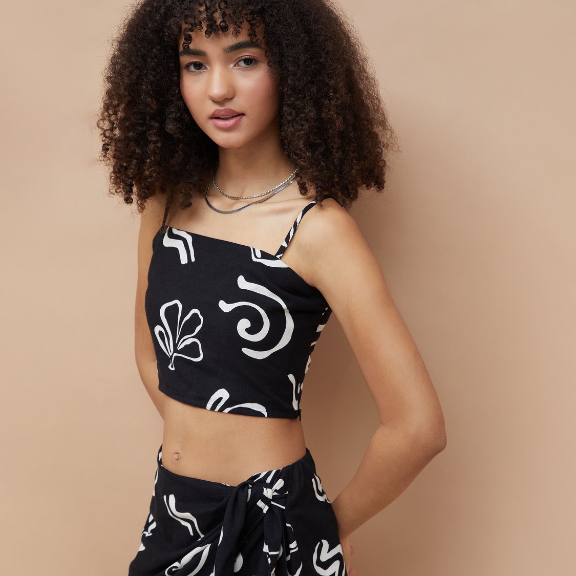 GINGER Printed Crop Spaghetti Top