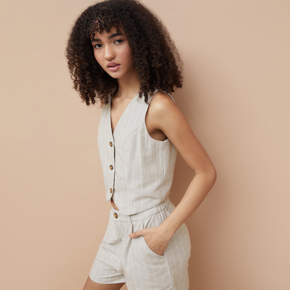 GINGER Striped Crop Vest Top