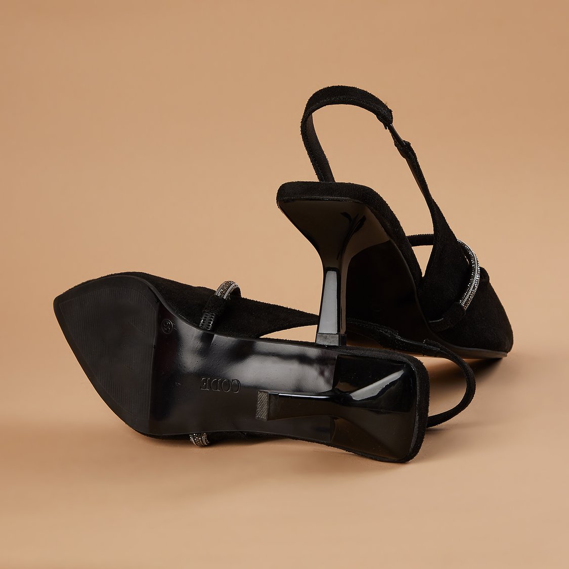 CODE Embellished Strap Pointed Toe Heels