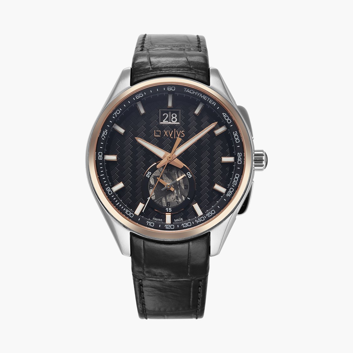 Les Météorites Duo Buy Online Xylys Swiss Chronograph Black Leather Strap and Dial