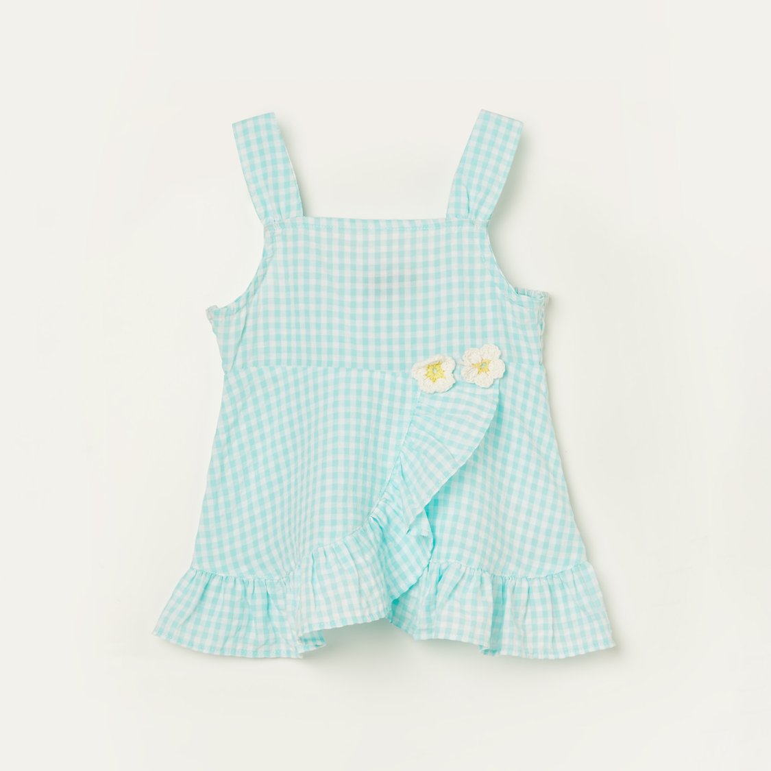 JUNIORS Checked Ruffle Detail Top