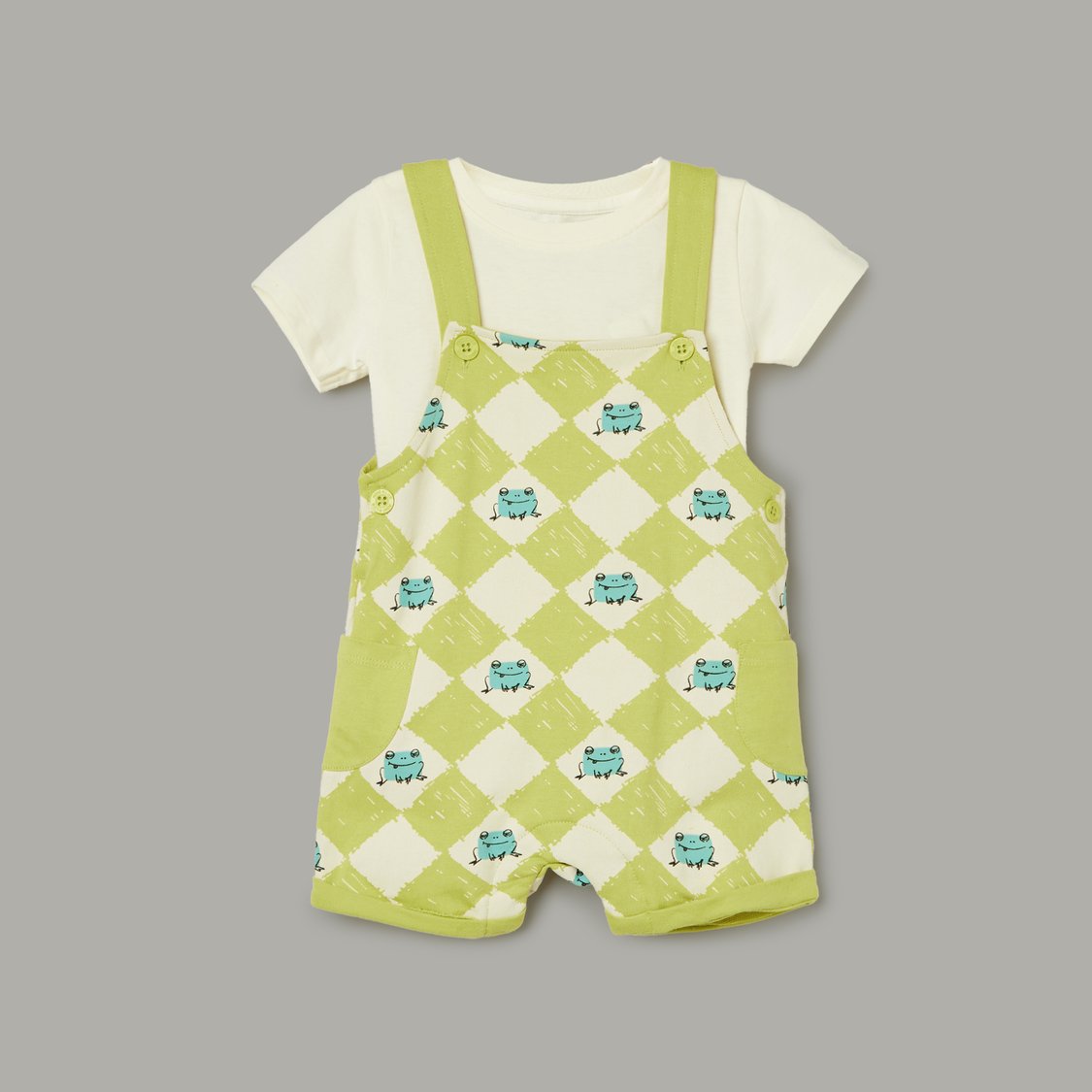 FS MINI KLUB Printed Dungarees with Solid T-shirt