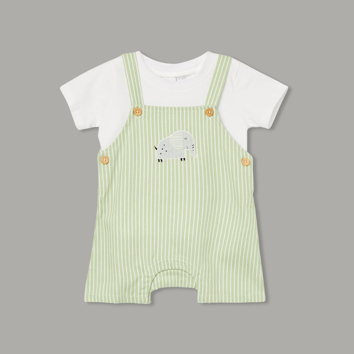FS MINI KLUB Striped Dungarees with Solid T-shirt