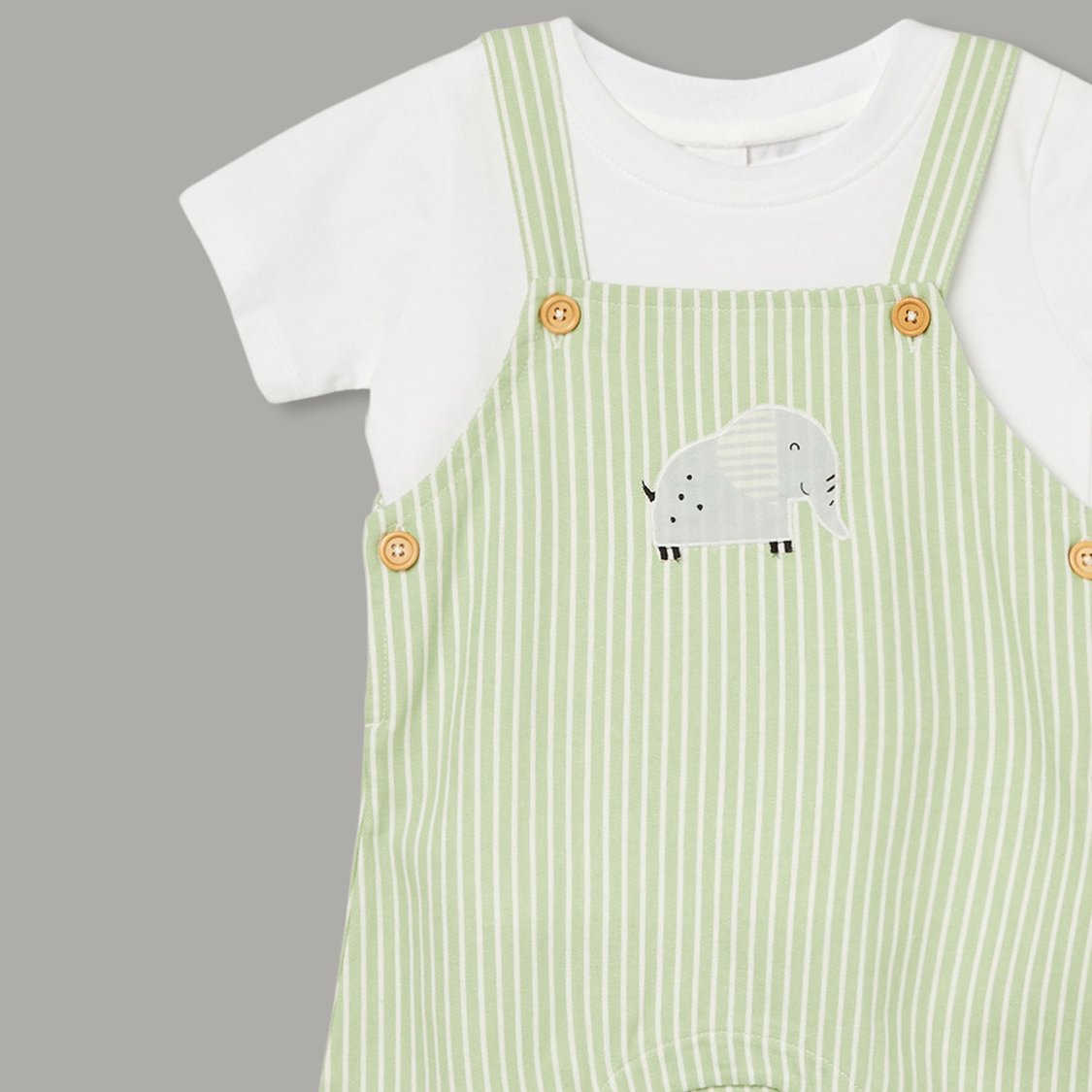 FS MINI KLUB Striped Dungarees with Solid T-shirt