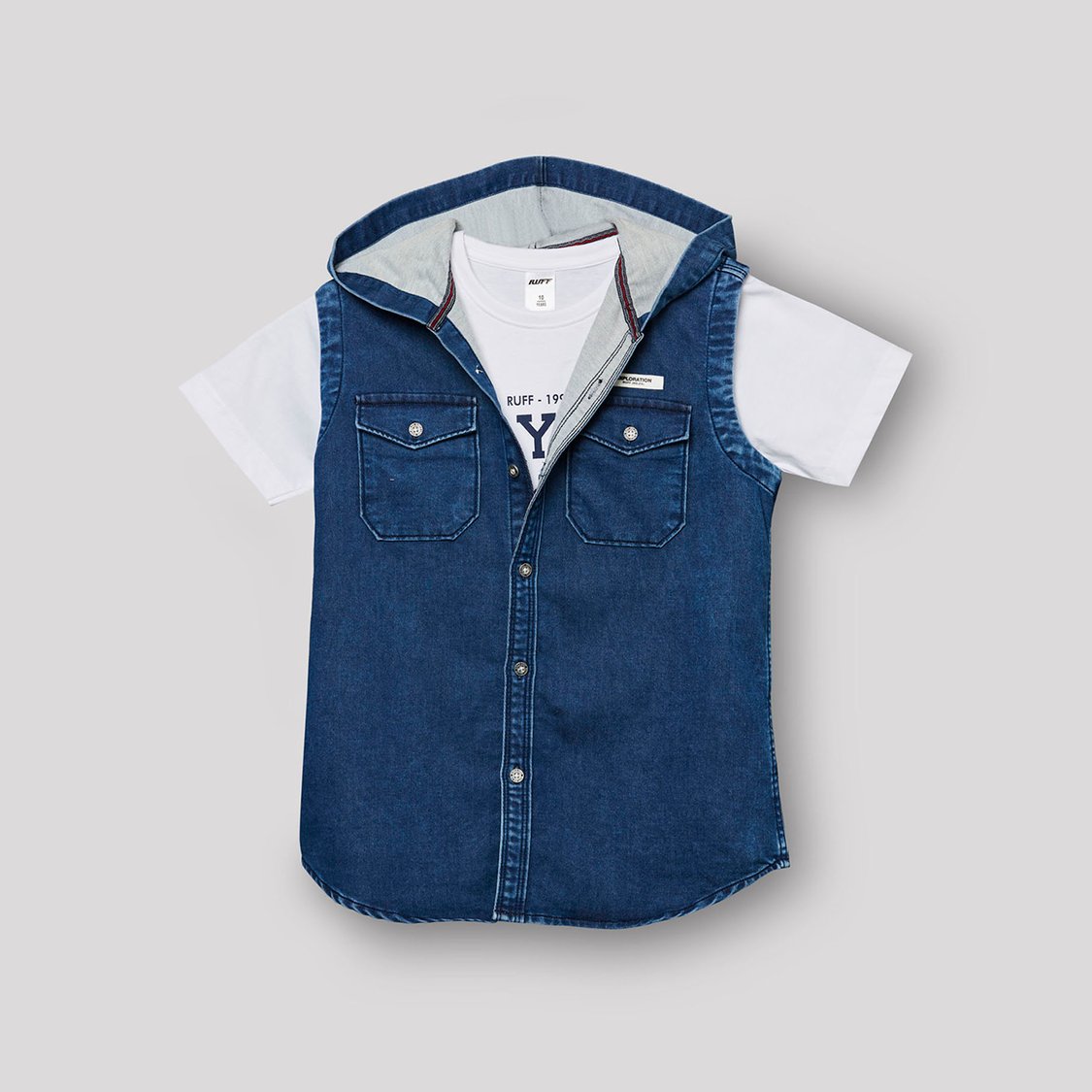 Buy RUFF KIDS Boys Printed T-shirt with Hooded Denim Jacket from