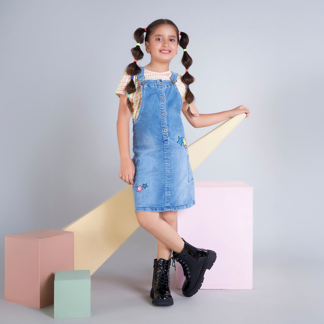 Buy PEPPERMINT Girls Washed Denim Pinafore Dress with Top from