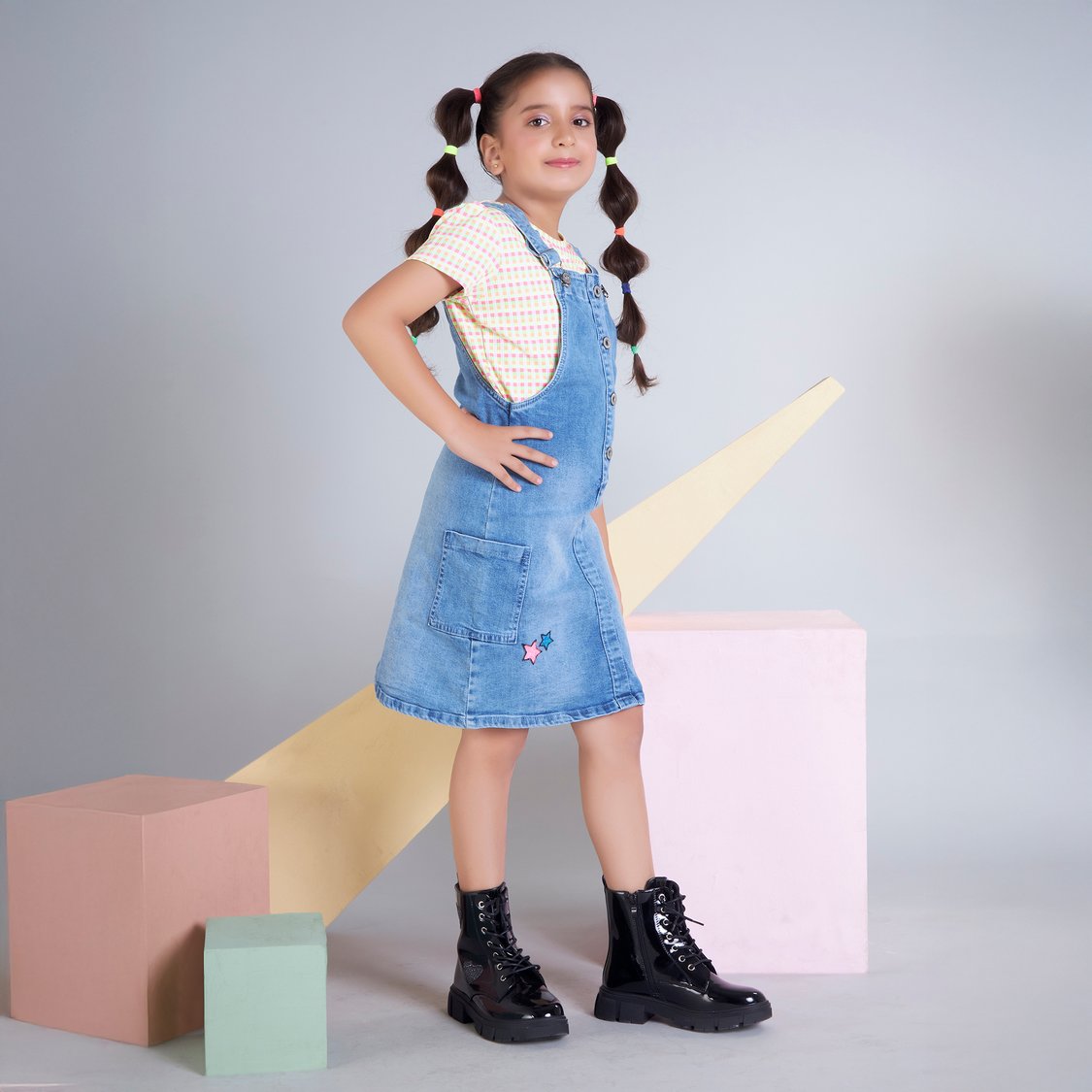 PEPPERMINT Girls Washed Denim Pinafore Dress with Top