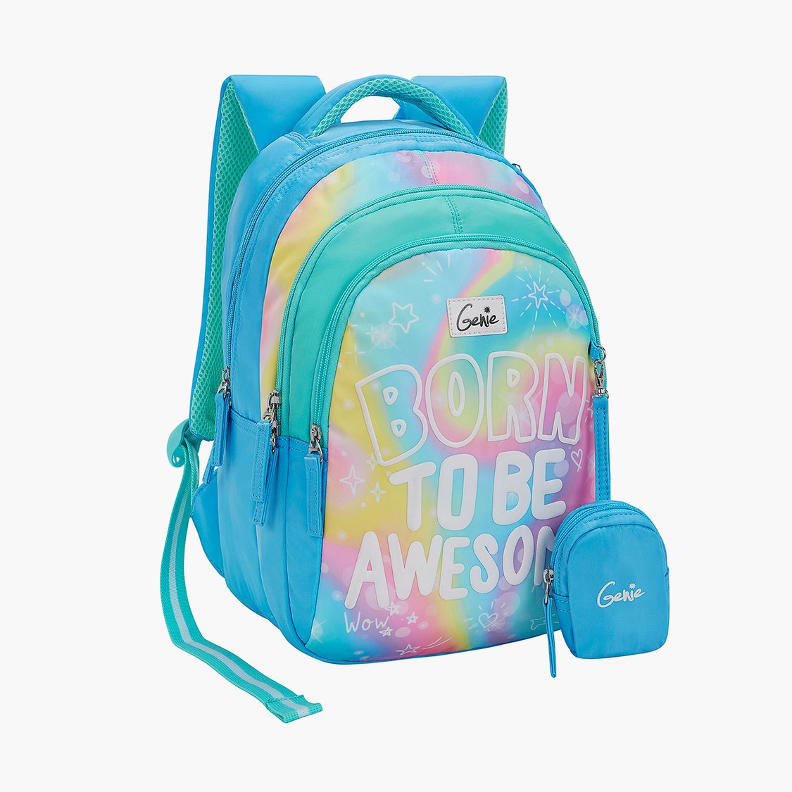 GENIE Awesome Printed School Backpack with Pouch