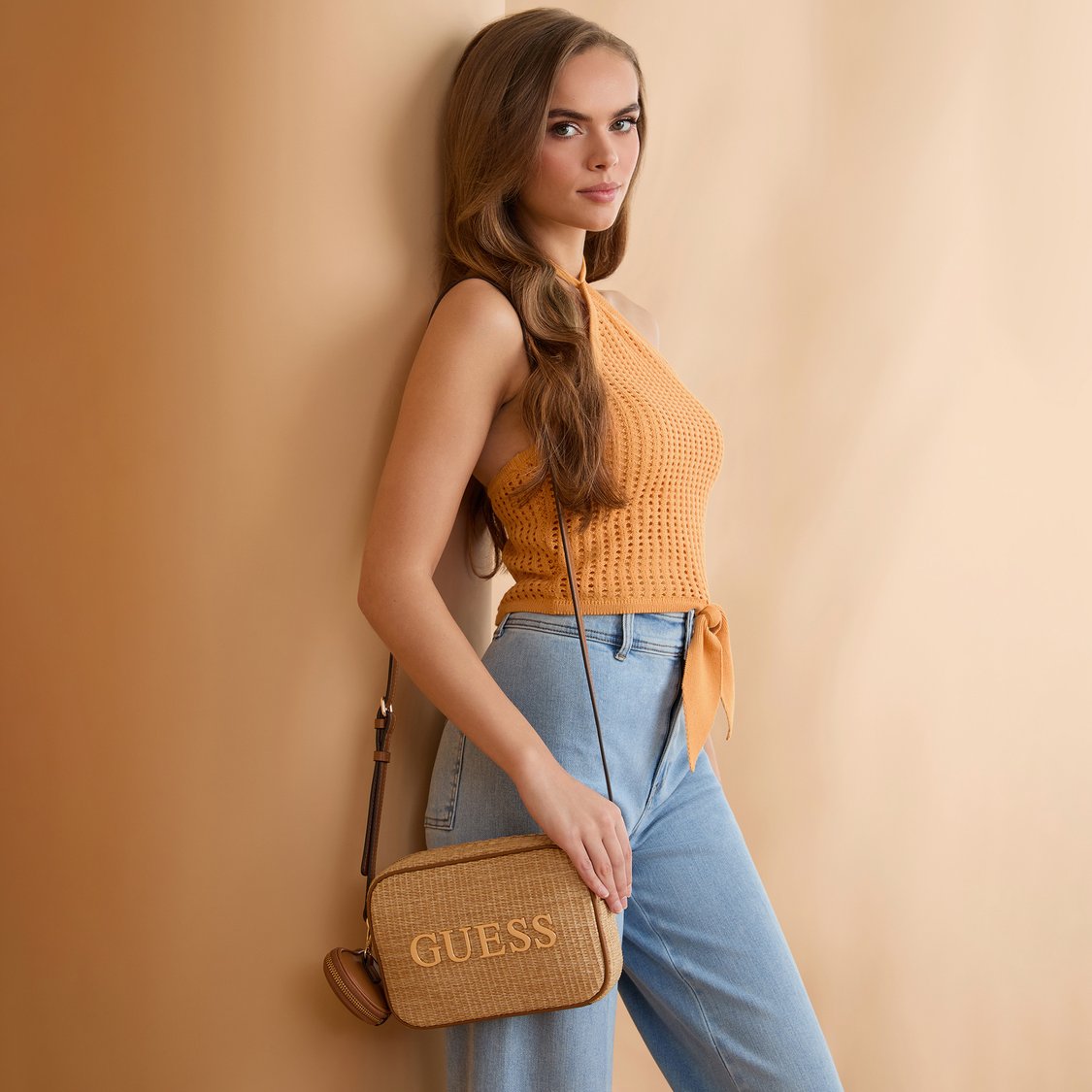 Buy GUESS Pristina Straw Camera Crossbody Bag with Pouch from