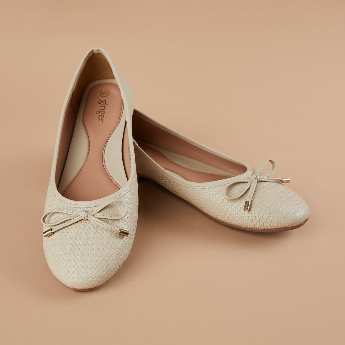 Buy GINGER Textured Bow Accent Ballerinas from Ginger at just INR
