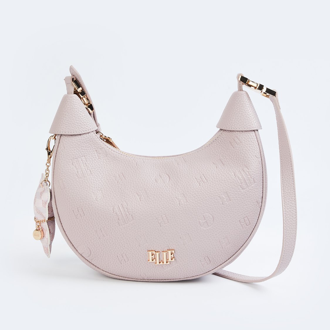 ELLE Debossed Crescent-Shaped Bag with Charm