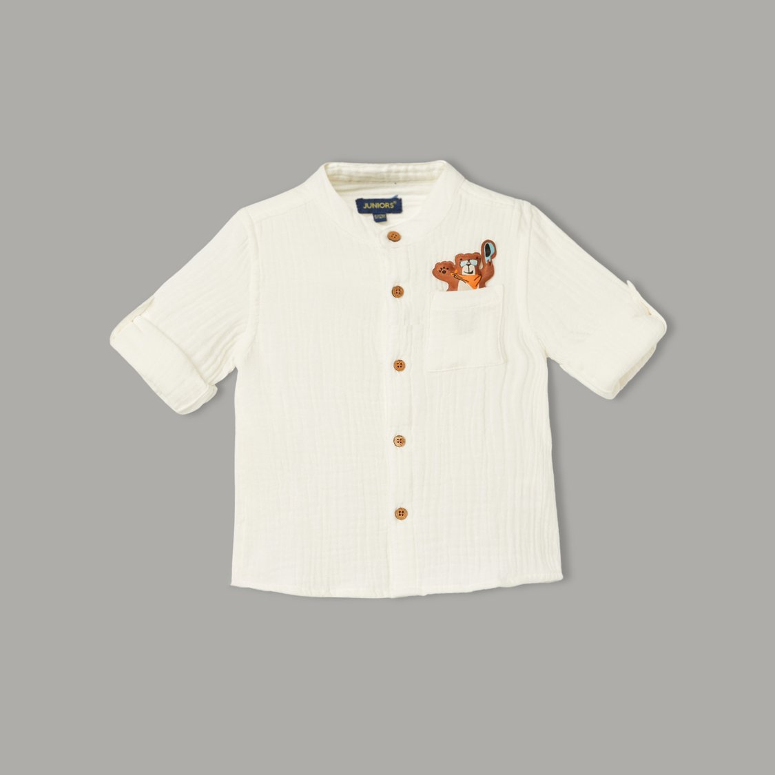 JUNIORS Textured Shirt with Bear Applique