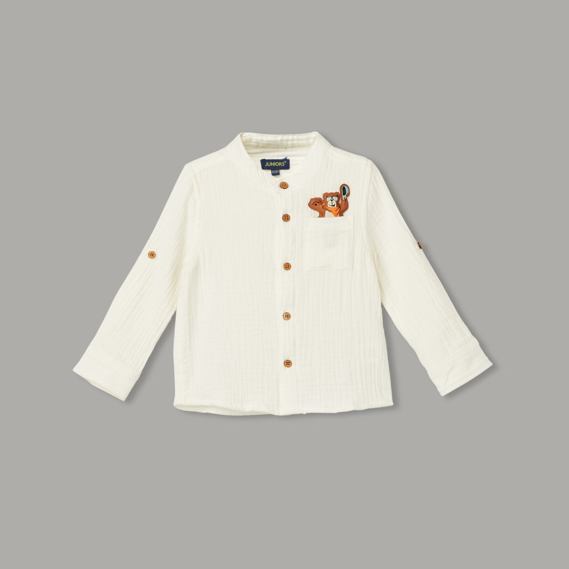 JUNIORS Textured Shirt with Bear Applique