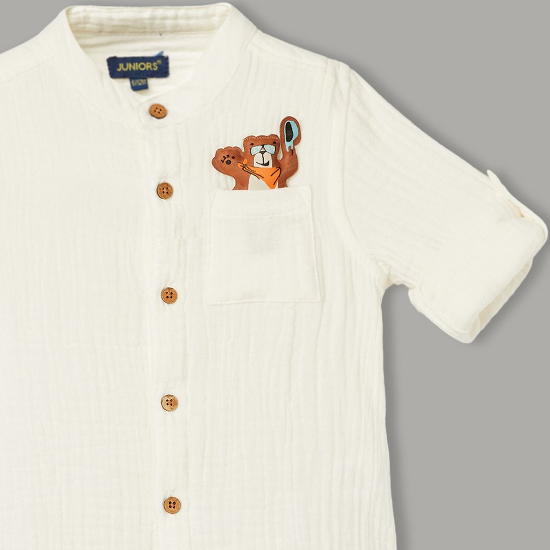 JUNIORS Textured Shirt with Bear Applique