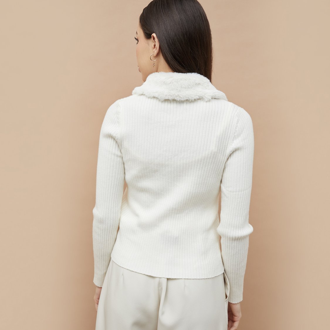 Buy CODE Knit Cardigan with Faux Fur Collar from CODE at just INR