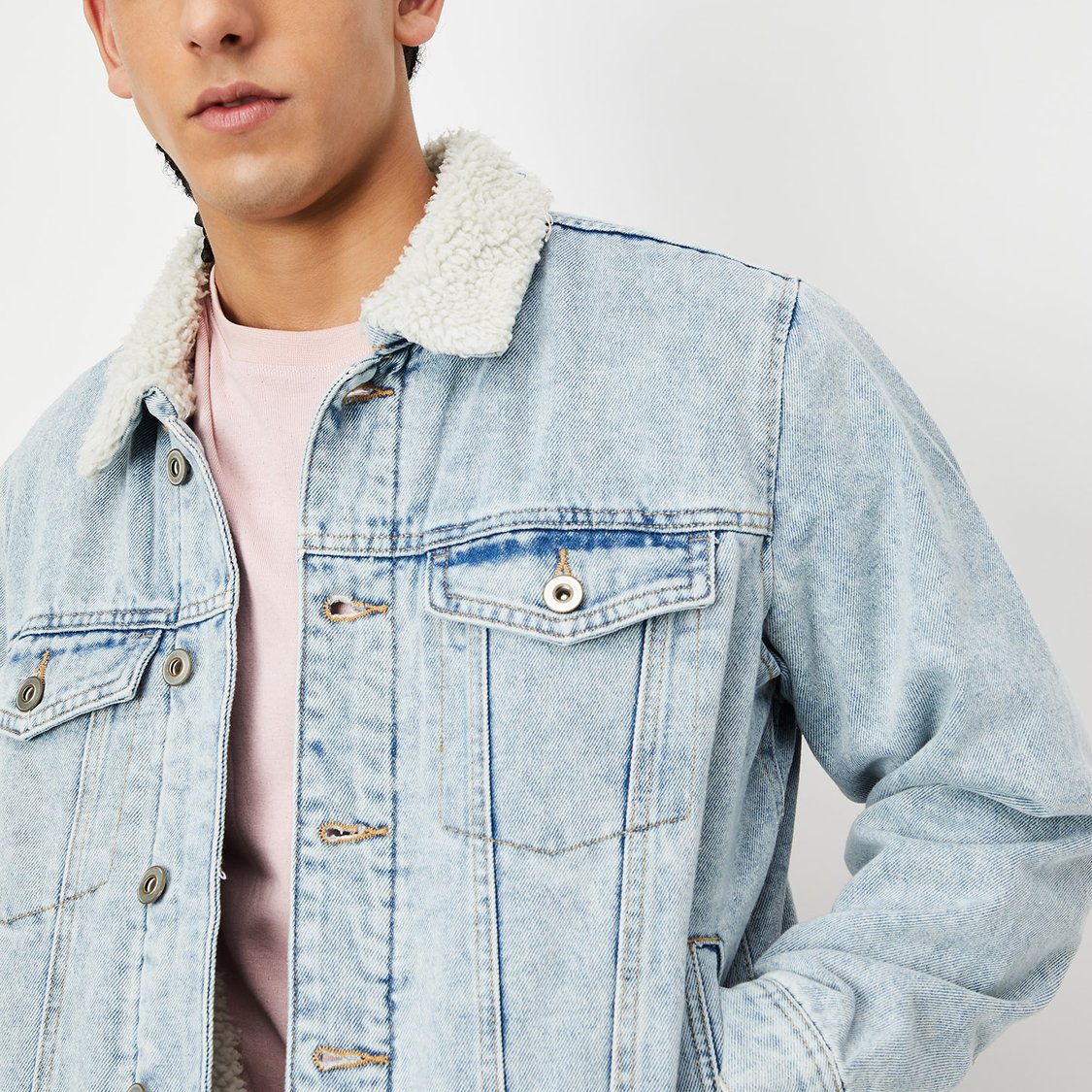 Denim Jacket with Fleece Lining Men