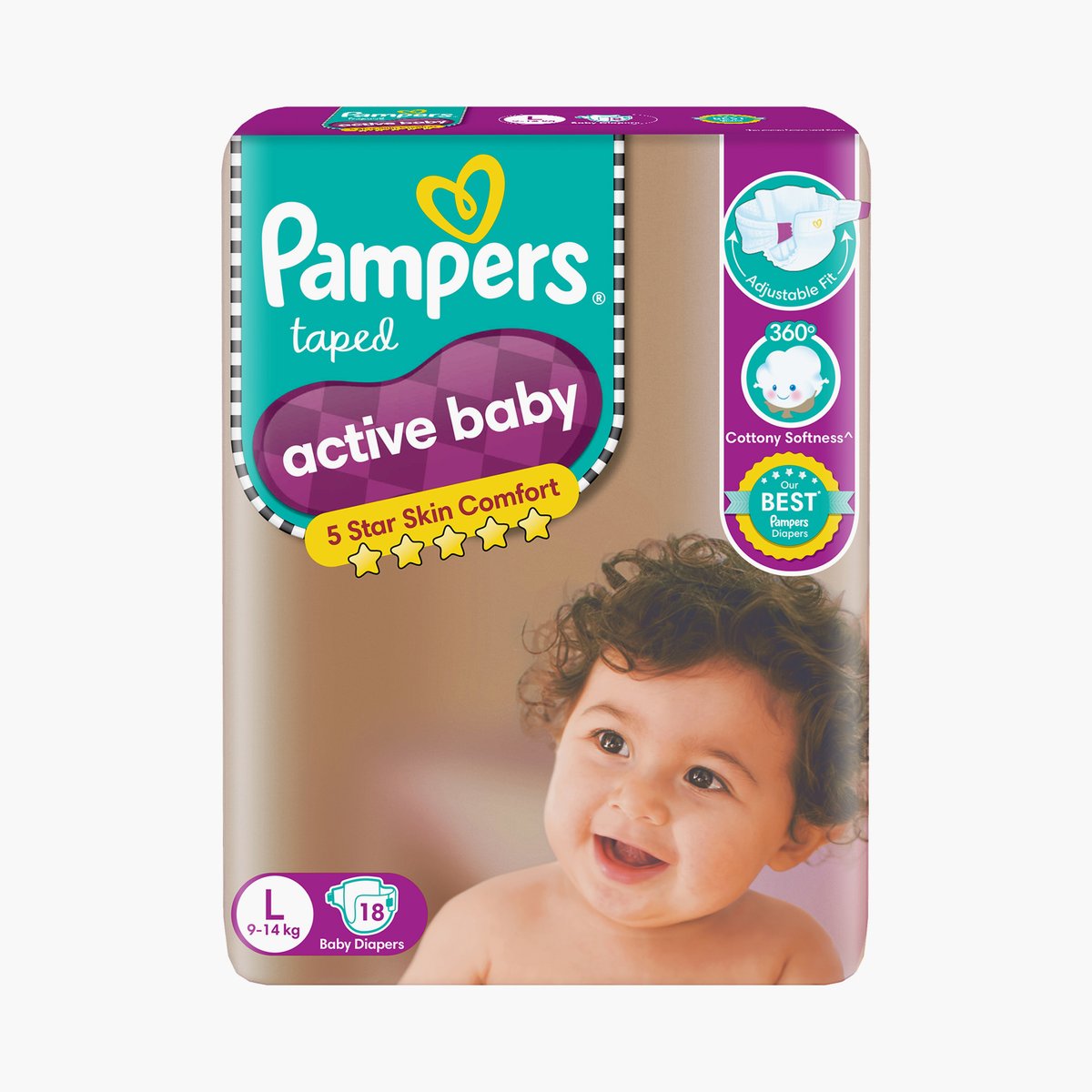 Buy Pampers Active Baby Taped Diaper Size L Pack of 18 from