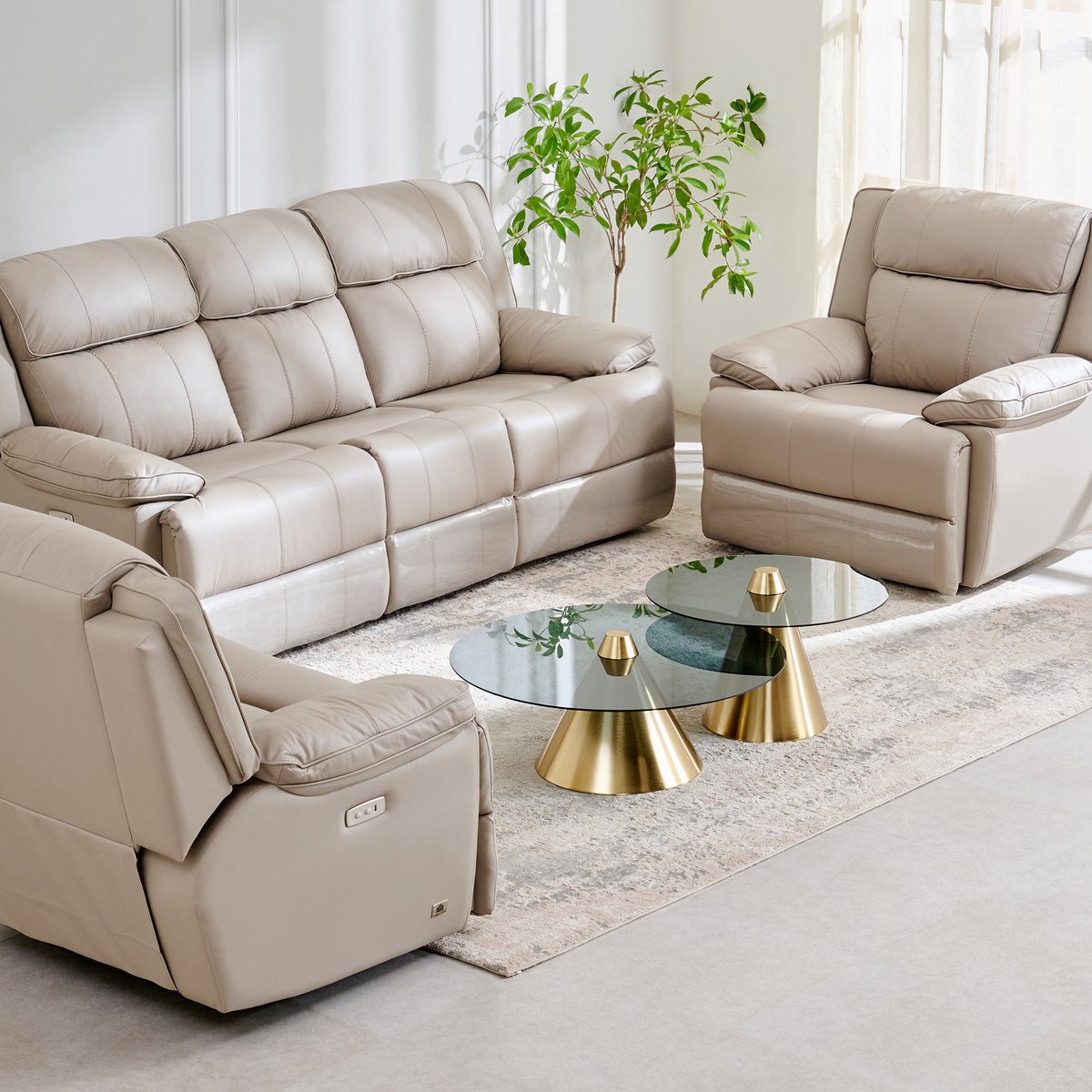 Buy Torino Half Leather 3+1+1 Seater Electric Recliner Set