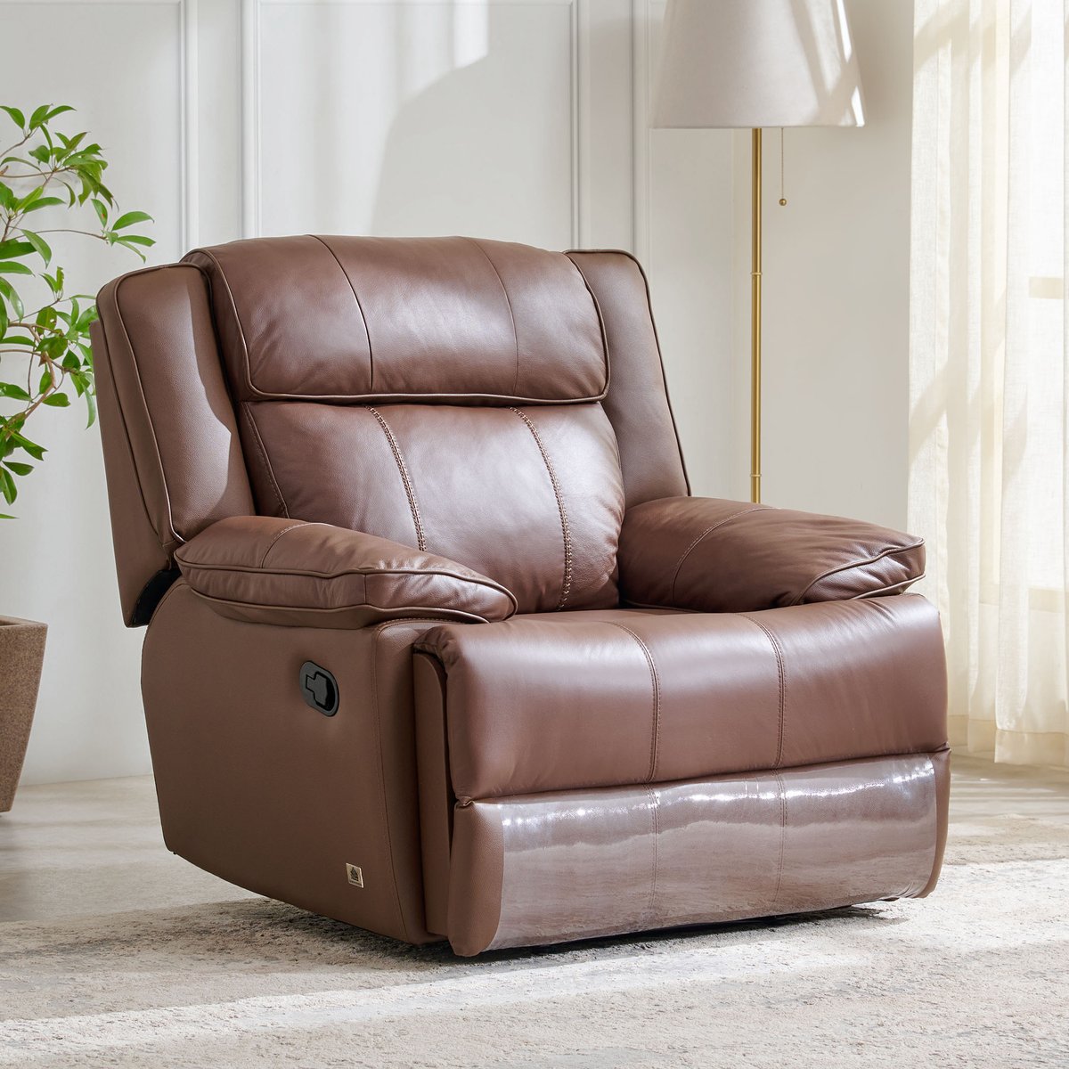 Torino Half Leather 1-Seater Recliner Brown