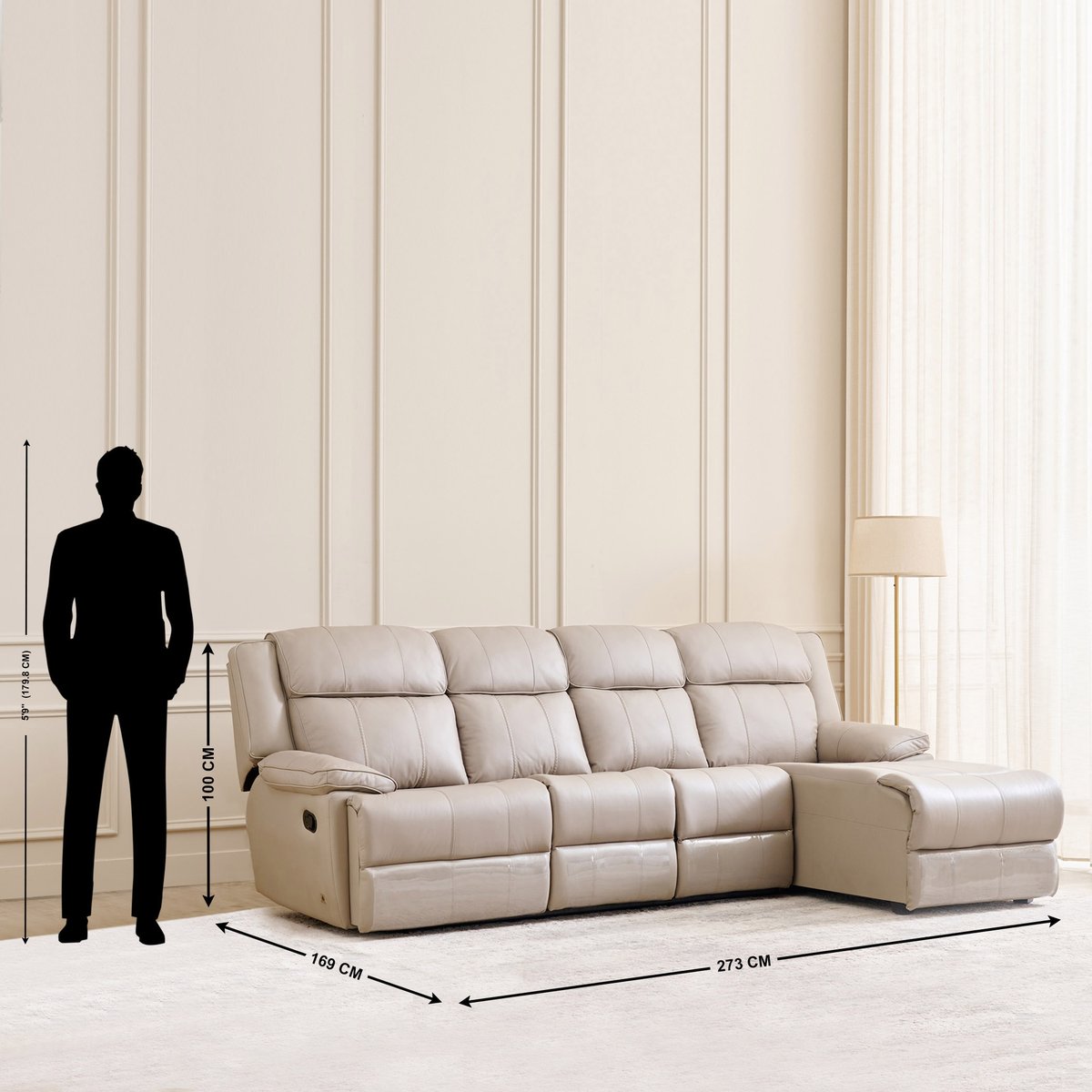 Buy Torino Half Leather 3-Seater Right Corner Recliner with Chaise