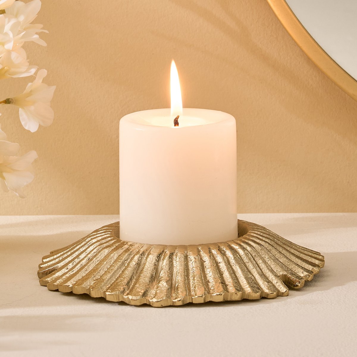 Buy Moksha Brew Aluminium Starburst Pillar Candle Holder from Home