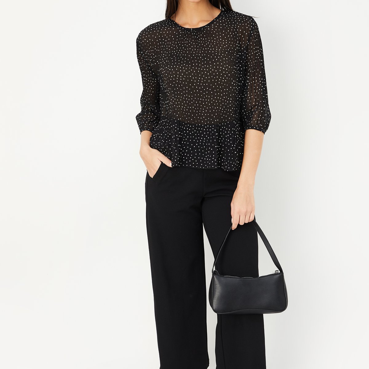 Buy Women Sheer Polka Dot Pleated Top with Cami Online at just Rs