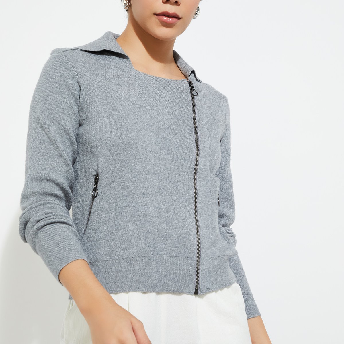 Buy URB_N Women Knit Zip-Up Jacket Online at just Rs. 1499.0