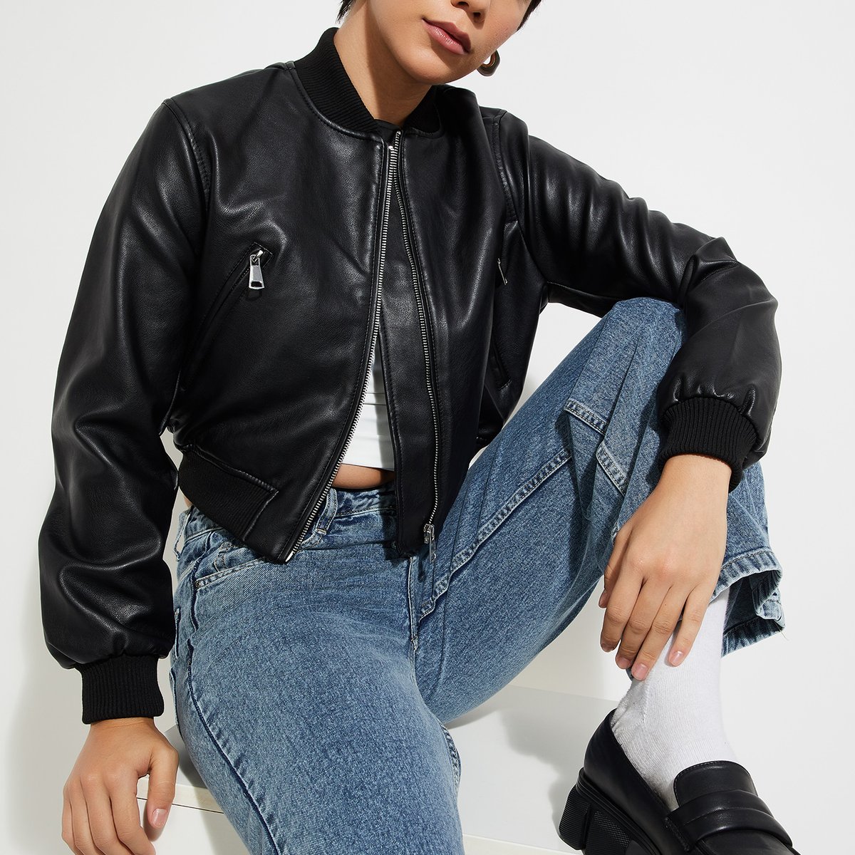 まぁ.♡さん専用★新品未使用★Faux leather crop jacket Faux Leather Jacket Women Cropped Faux Leather Textured